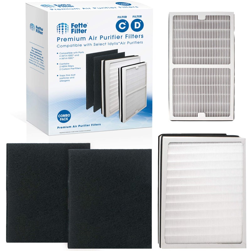 Fette Filter True Hepa Air Purifier Filter Set Compatible with Idylis Air Purifier Filter Type C+D. Contains 1 Idylis C + 1 Idylis D. Includes 2 Carbon Prefilter. For Air Purifer Model IAP10280 - Image 1